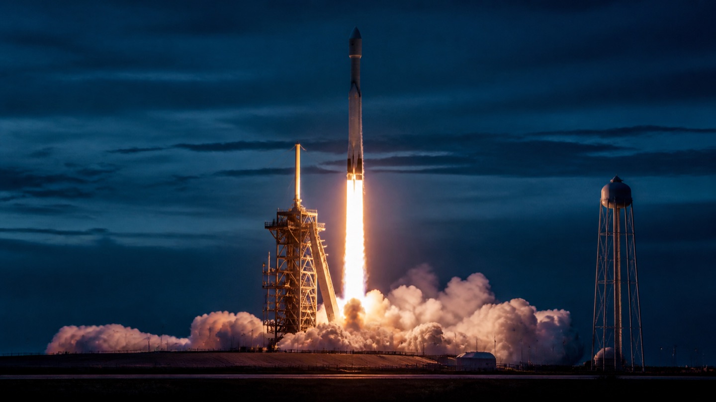 Mission camera view of the launch vehicle at liftoff