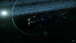 MISC Freelancer breaking away from Yela asteroid belt. Crusader in background