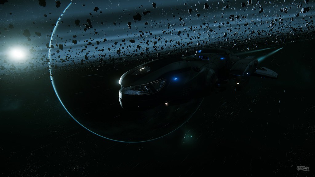 MISC Freelancer breaking away from Yela asteroid belt. Crusader in background